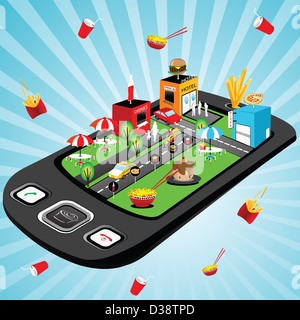 Illustrative representation showing the use of mobile phone to order for food Stock Photo