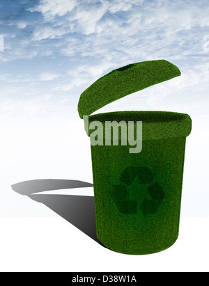 Grass rendering a recycling bin Stock Photo