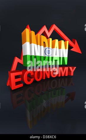Arrow sign showing downfall in Indian economy Stock Photo