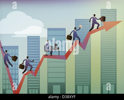 Business executives moving up on a line graph