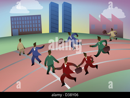 Businessmen in relay race with briefcases