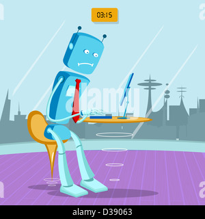 Robot working on a computer in an office Stock Photo