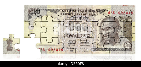 Five hundred Indian rupee note made of jigsaw piece Stock Photo