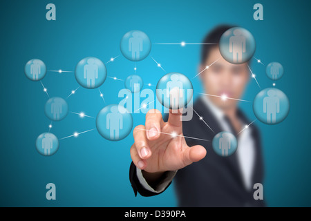 Social network structure with businessmen. Stock Photo