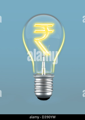 Indian currency symbol in a light bulb Stock Photo