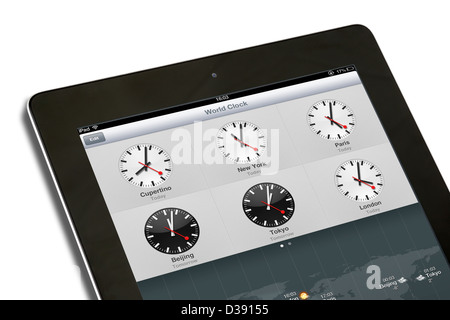 The World Clock on a 4th generation Apple iPad tablet computer Stock Photo