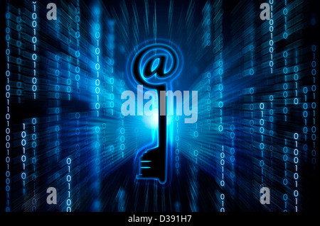 Network security key on binary digits Stock Photo