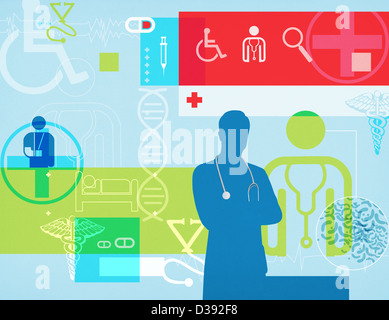 Doctor with medical symbols Stock Photo