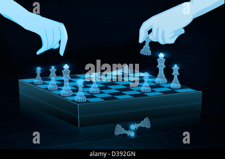 Two people playing chess online Stock Photo