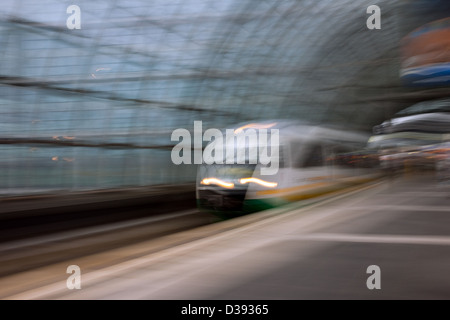 Berlin, Germany, traveling by express train on the Berlin Hauptbahnhof Stock Photo