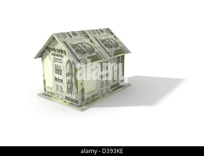 House made from Indian currency notes Stock Photo