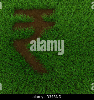 Indian rupee symbol on green grass Stock Photo