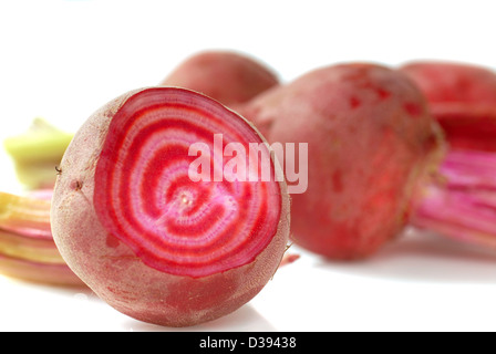 Delicious organic candy striped beets with one sliced open Stock Photo