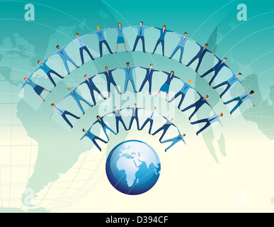 Team of business people forming WIFI symbol wave Stock Photo