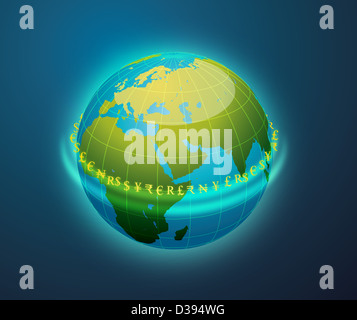 Conceptual image of globe surrounded by currency symbols depicting world banking Stock Photo