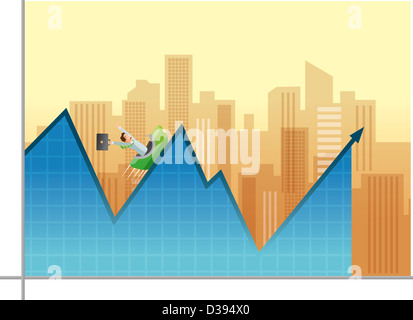 Conceptual shot of man sliding on graph of business growth Stock Photo