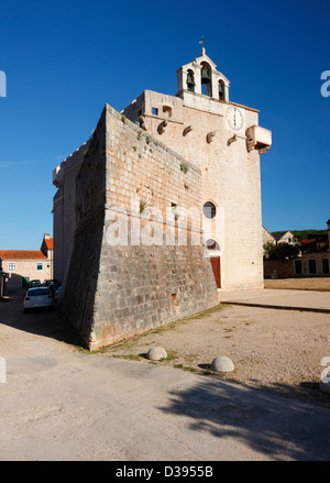 Old historic church st. Maria  in Vrboska town on island Hvar. Stock Photo