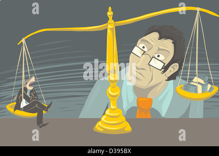 Weighing scales for balance between fish and economy Stock Photo