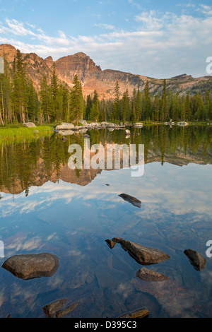 Warren Peak and Warren Lake in the Anaconda Pintler Wilderness of Montana. Summer. USA Stock Photo