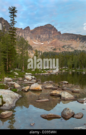 Warren Peak and Warren Lake in the Anaconda Pintler Wilderness of Montana. Summer. USA Stock Photo