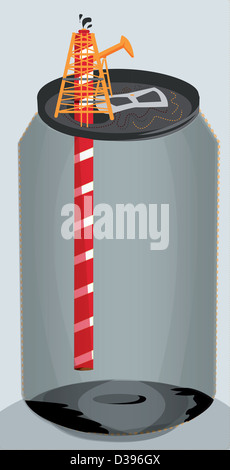 Conceptual shot of empty can with straw depicting extinction of oil Stock Photo