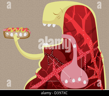Representation of unhealthy lifestyle with foreign bodies in stomach Stock Photo