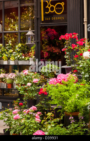 Sidewalk flower shop in St. Germain des Pres, Paris France Stock Photo