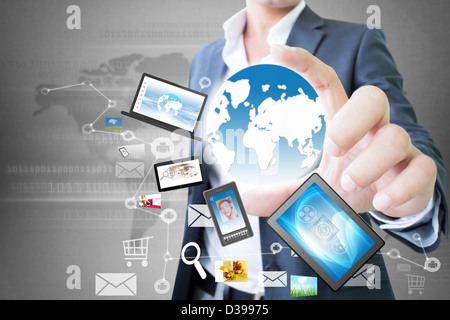World Technology In Hand Of Businessman Stock Photo