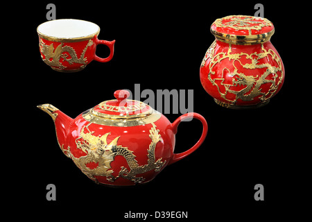 beautiful tea set, isolated on black background Stock Photo