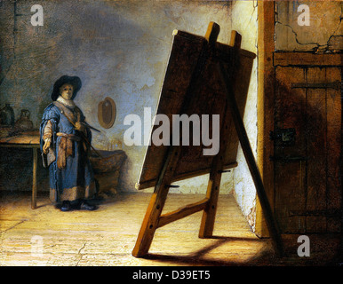 Rembrandt van Rijn, Artist in his Studio. 1626 Oil on board. Baroque. Museum of Fine Arts, Boston. Stock Photo
