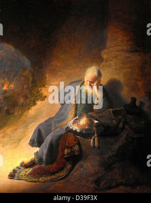 Rembrandt van Rijn, Jeremiah Lamenting the Destruction of Jerusalem. 1630 Oil on canvas. Baroque. Rijksmuseum Amsterdam. Stock Photo