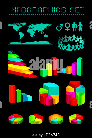 set of shiny graphics and diagrams on black background Stock Photo