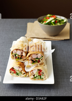 Plate of chicken vegetable rolls Stock Photo