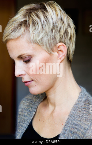 Close up of womans serious face Stock Photo