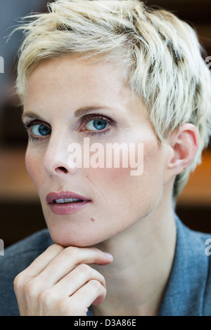 Close up of womans serious face Stock Photo