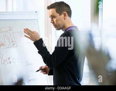 Businessman writing on whiteboard Stock Photo