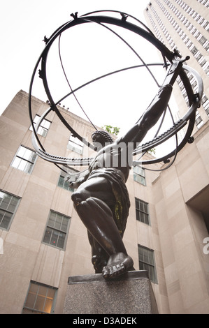 United States, New York City, Manhattan, Midtown, Rockefeller Center, Atlas Holding the World Sculpture Stock Photo