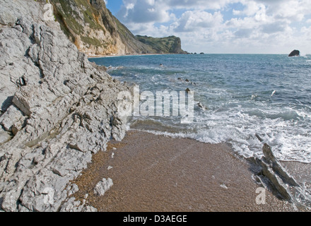 Eastern limit of St Oswald's Bay near Lulworth on the Dorset coast, looking east towards Dungy Head Stock Photo