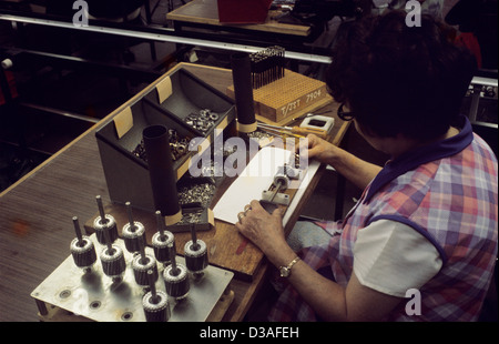 Assembling small electric motor, 1970's Stock Photo