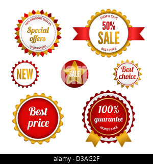 Set of sale badges, labels and stickers in red Stock Photo