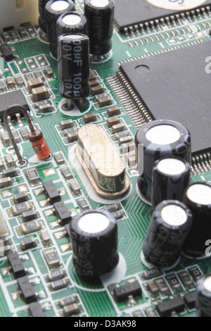 Microchips by other elements on a circuit board Stock Photo