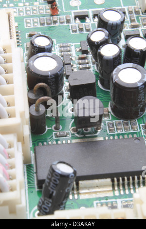 Microchips by other elements on a circuit board Stock Photo