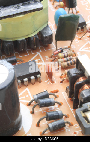 Microchips by other elements on a circuit board Stock Photo