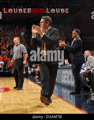 Feb. 7, 2013 - Charlottesville, Va, USA - Virginia head coach Tony Bennett reacts to a play during the game against Clemson Thursday in Charlottesville, VA. (Credit Image: © Andrew Shurtleff/ZUMAPRESS.com) Stock Photo