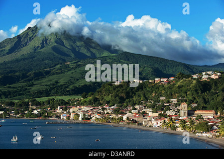 View of the city of Saint-Pierre and Mount Pelé / vue de la ville de Saint-Pierre et Mont Pelé Martinique Island, France Stock Photo