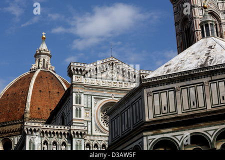 The iconic attractions in Florence - the duomo, baptistry and belltower(rear right). Stock Photo