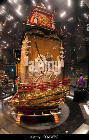 February 14, 2013, Kawagoe, Japan - The back side of dashi (portable shrine) at the Kawagoe Festival Museum. An old town from Edo Period (1603-1867) is located in Kawagoe, 30 minutes by train from central Tokyo. In the past Kawagoe was an important city for trade and strategic purpose, the shogun installed some of their most important loyal men as lords of Kawagoe Castle. Every year 'Kawagoe Festival' is held in the third weekend of October, people pull portable shrine during the parade, later 'dashi' floats on the streets nearby. The festival started 360 years ago supported by Nobutsuna Matsu Stock Photo