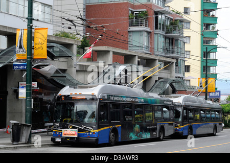 vancouver tram trolley bus downtown city cities transport transportation rapid public system electric power green energy clean Stock Photo