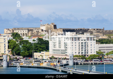San Juan, Puerto Rico, View of the cruise ship dock in San Juan Bay with the city of San Juan in the background Stock Photo