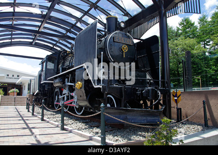 JNR Class C56 steam locomotive displayed at Kiyosato railway station Yamanashi Japan Stock Photo